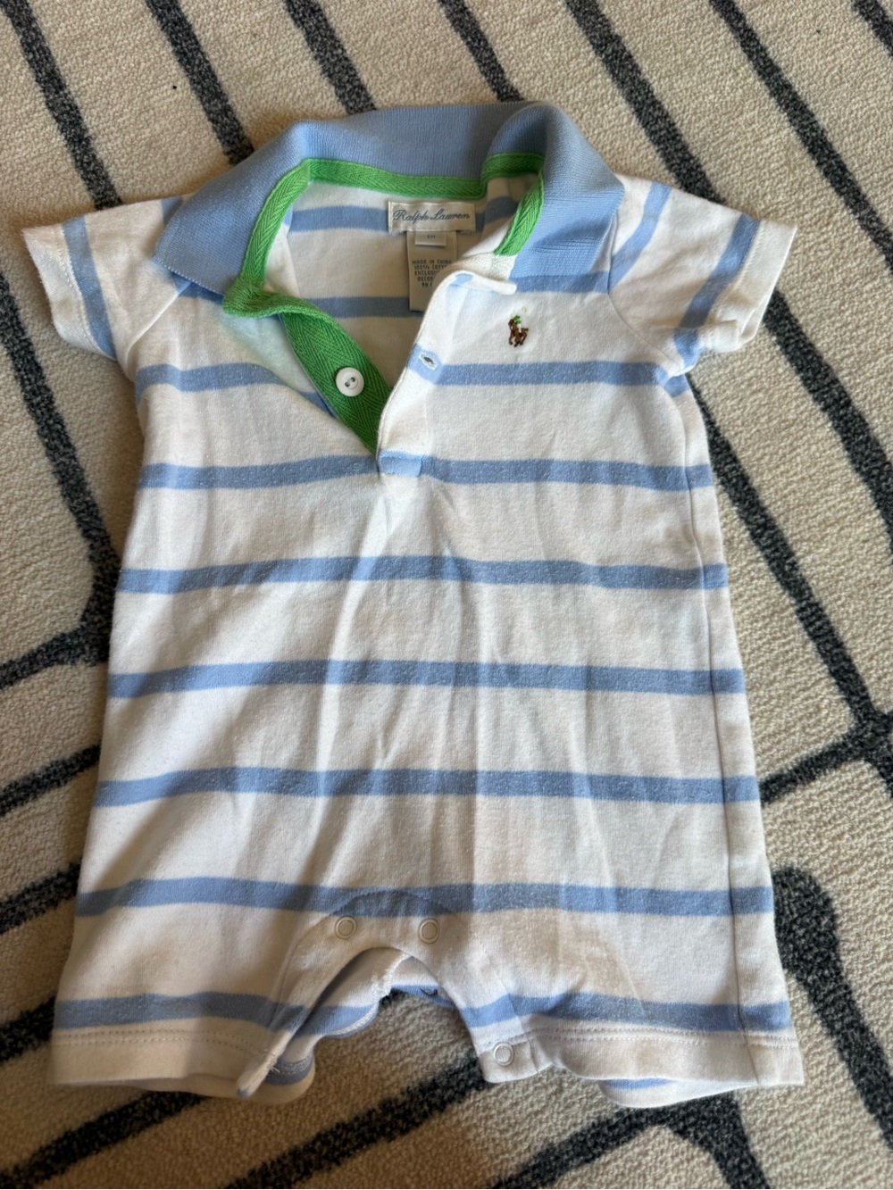 Ralph Lauren Baby Blue and White Striped Polo One-Piece